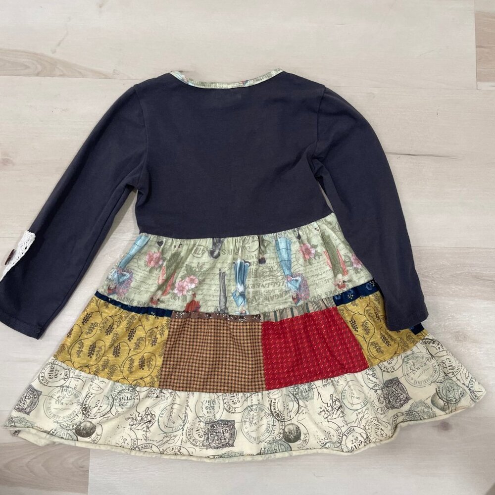 Tutu and Lulu Girls Dress 3-4T Ruffles Patchwork Victorian Stretch Long Sleeve - Picture 5 of 6